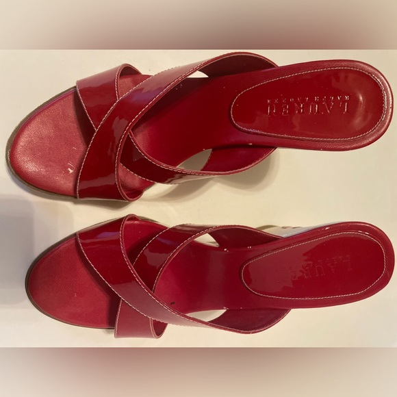 Vintage Ralph Lauren Virginia Monogram Wedge Slip on Opened-toe Red Sz 7 1/2 - Picture 6 of 14